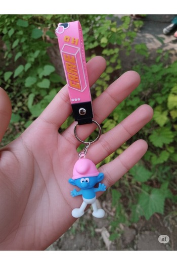 GLOW LUXE Cute Smurfs Character Strong Smurf 3D Silicone Keychain & Bag Quality Small Size Single