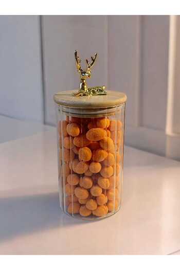 Yenigeldi (9X15Cm) 1Pcs 750ml Geyikli Glass Storage Jar Deer Head Gold Color Airtight Y-431