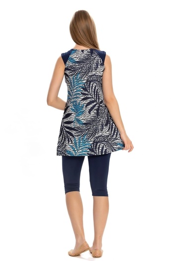 Starinci Mayo Lycra Sleeveless Hijab Swimsuit Blue Dot Patterned