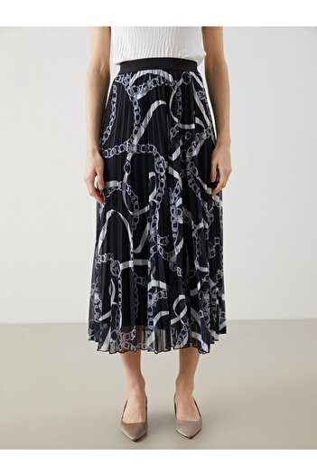 LC Waikiki Patterned Chiffon Women's Pleated Skirt with Elastic Waist (S5)