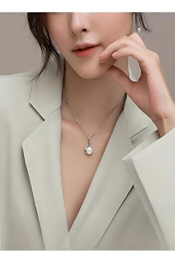 Generic Natural Pearl Pendant Necklace 925 Sterling Silver Choker