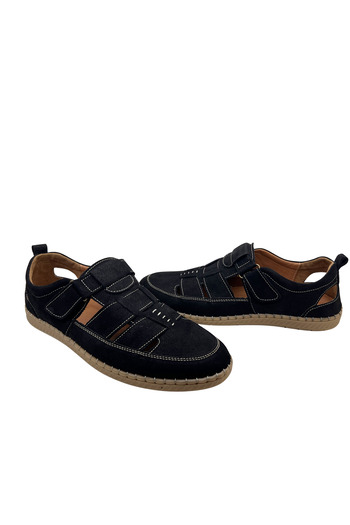 grado Genuine Leather Men's Sandals, Foldable Soft Orthopedic Comfort, Oversize, Black 1253