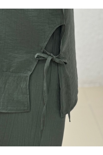 MİHRA STORE Glarus Wrinkled Strawberry Suit with Drawstring Buttons on the Sides-Mf458 Khaki