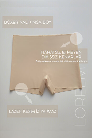 Lorelm Lazer Kesim Kısa Şort Astar Seamless İz Yapmaz Kaymaz Silikon Bel