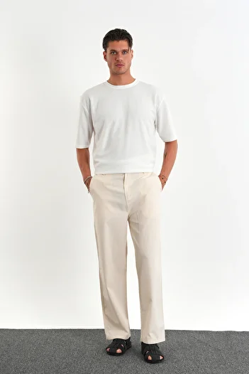 Redline Sarto Belted Elastic Comfortable Fit Men's Trousers New Season Ecru