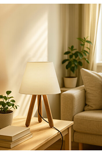 HOMİNG Wooden Cream Fabric - Head Design Lampshade Ayd-3170