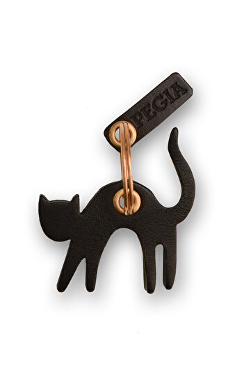 Pegia Cat 2 Leather Keychain 25an43