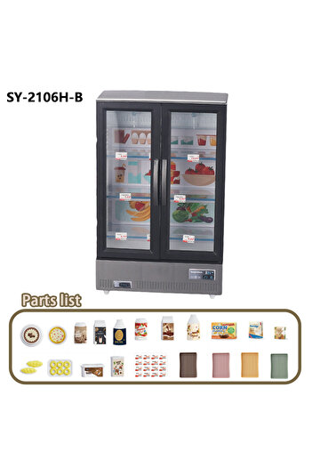 Choice SY-2106H-B 21PCS Kitchen Toy Double-Door Large Refrigerator Miniature Furniture Music Light Food Acc