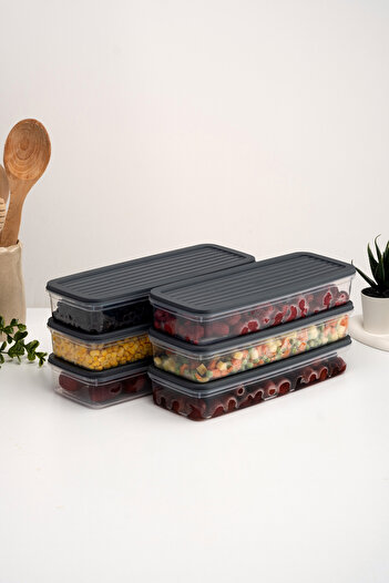 netteucuzluk 6-Piece Refrigerator Organizer - Microwave and Freezer Suitable Storage Door, Anthracite
