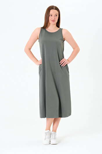 Sortie Collection Women's Loose, Over-The-Knee, Polo Collar, Short Sleeve, Double Pocket, Solid Color, Modal Fabric Anthracite Dress