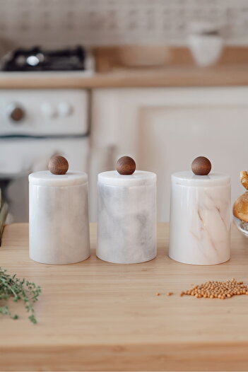 Akayev 3-Piece Spice Rack with Marble White Wooden Handles