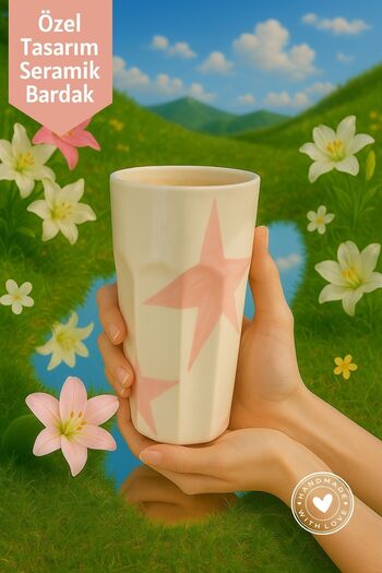 Mim and More Pink Star Patterned Handmade Ceramic Cup – Special Design