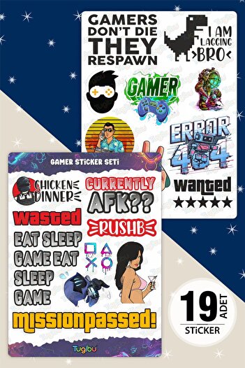TUGİBU Gamer Sticker Set, Gamer Sticker Set, 19 Gaming Stickers