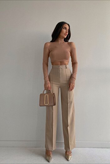 Livik Gold Ash Gray Super High Loose Leg Palazzo Trousers for 90s