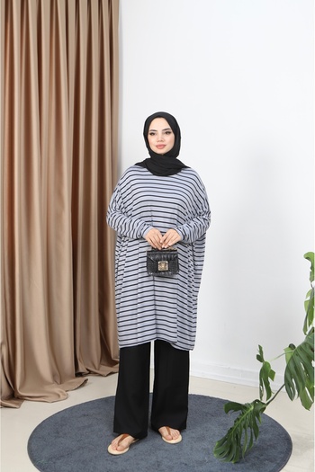 NİSUM MODA Striped Combed Tunic