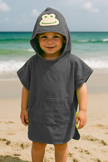 MORDRY Frog Printed Hooded Children's Poncho - Wearable Towel and Beach Towel