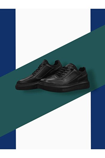 oktay kundura %100 Siyah Deri Ortopedik Yüksek Taban Erkek Sneaker Günlük Ayakkabı Bms B505