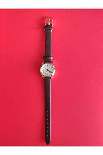 QUARTZ Vintage Minimal Women's Wristwatch Dark Brown Cord with Roman Numerals 0152