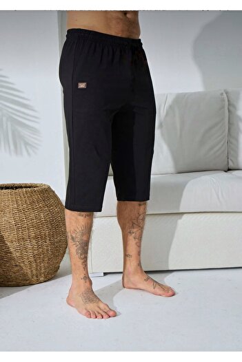 KLY Men's Black Thin Single Bottom Very Comfortable Cotton Capri Pajamas