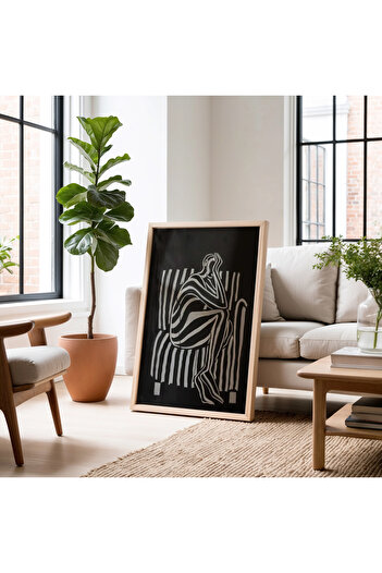 HİGUERA Abstract Leaf Pattern Stylish Natural Wood Framed Wall Painting