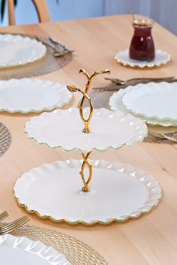 Glore Solid Cream Wavy Gold Gilt Glass Cookie Holder