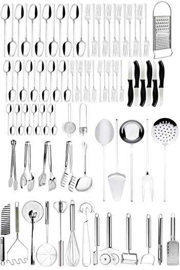 Mirilliahome 92 Piece Fork Spoon Knife Set – Stainless Steel Kitchen Utensils and Serving Set