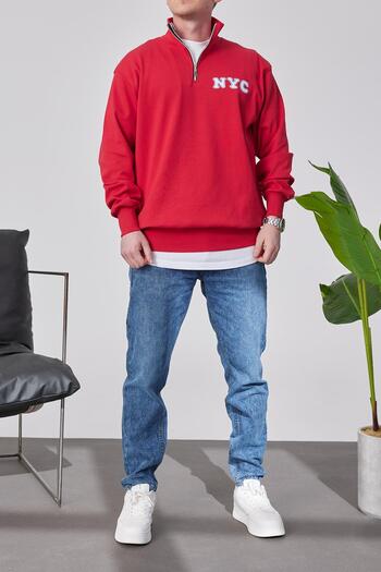 NOMARC NYC Collar Zippered Red Sweatshirt