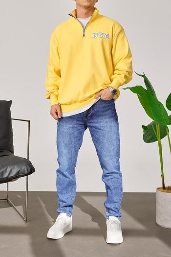 NOMARC NYC Collar Zippered Yellow Sweatshirt