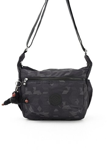 Sanmorris Black Patterned Crinkle Unisex Crossbody Travel and Daily School Bag
