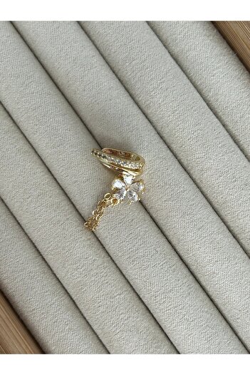 ringbox Gold Sallantılı Taşlı Yonca Kıkırdak Küpe Earcuff
