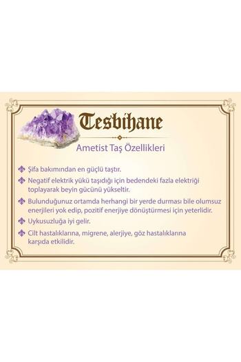 Tesbihane Non-Tarnish Metal Crescent Star Tasseled Globe Cut Amethyst Natural Stone Rosary101002061