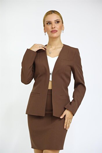 ÖNDER ÖZSOY V-Neck Full-Length Classic Jacket-Chestnut