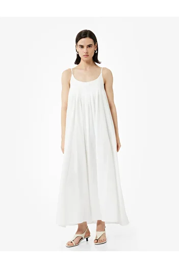 Koton Viscose Fabric Comfortable Fit Midi Length Slim Strap Flared Dress
