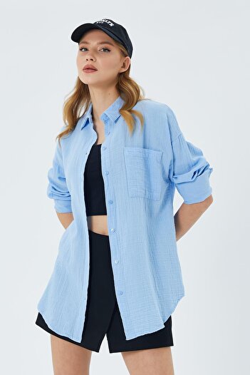Mixray 3833 Cămașă de muselină oversize pentru femei, albastru bebeluș