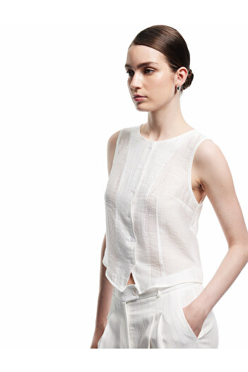 Koton Crew Neck Buttoned Sleeveless Blouse