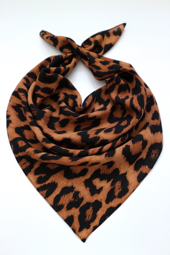 THE MOON Leopard Patterned Brown Cotton Scarf Bandana
