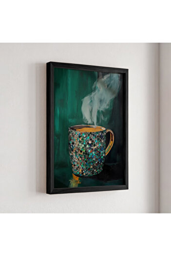 HİGUERA Dumanlı Kahve Fincanı Konseptli Modern Sanat Dokunuşu Doğal Ahşap Çerçeveli Tablo