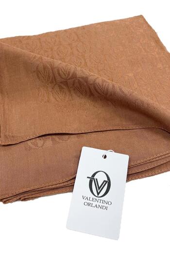 Valentino Orlandi Alia, Jacquard Lyocell Scarf - Checkered Pattern - 10 - Tan