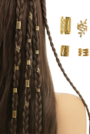 ELMATOLYE Hair Ring Boho Gold Hair Earring Set Adjustable Ring Ponytail Cuff Braid Dreadlock Compatible 8Pcs