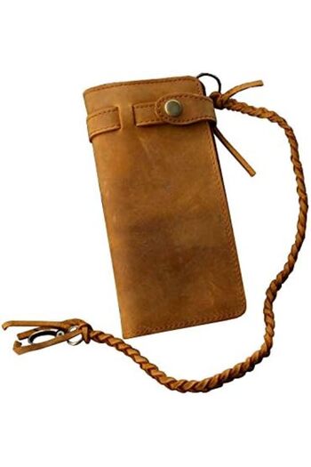 OEM Long Vintage Leather Wallet With Chain For Biker Motorcycle Men's Brown
