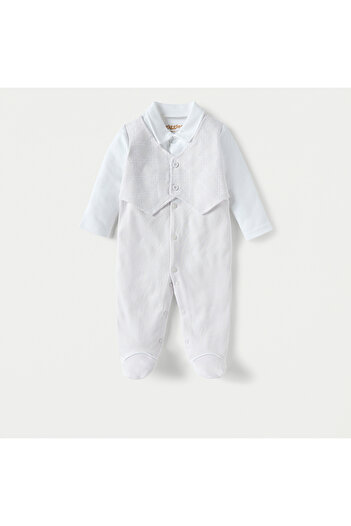 giggles Textured Closed Foot Sleepsuit with Jacket Detail and Collar