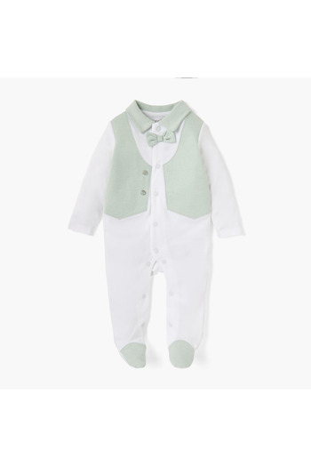 giggles Colourblock Closed Feet Sleepsuit with Bow Detail and Button Closure