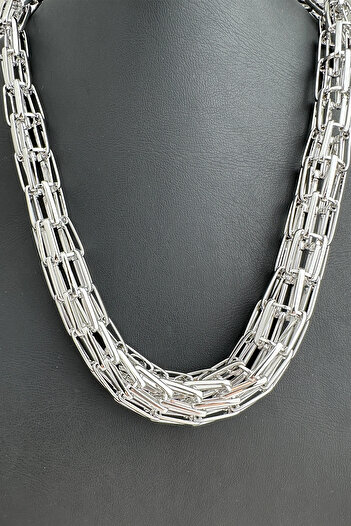 Modex Silver Color Multi-Row Chain Design Necklace (40cm)