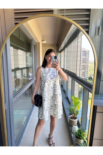 Elif Özbey Butik Ecru Embroidery Patterned Dress