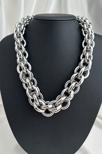 Modex Silver Color Interlocking Rings Design Chain Necklace (40cm)