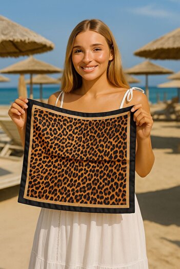 Axesoire 14937 Leopard Patterned Black Bandana Scarf