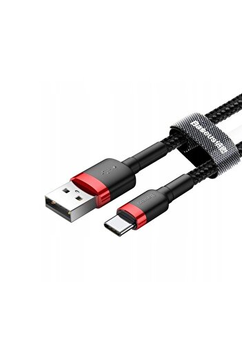 Baseus Cablu Cafule USB la Type-C, încărcare rapidă 3A, 480Mbps, 0.5m, roșu/negru