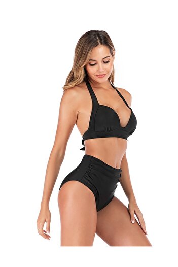 Plaja biz Women's High Waisted Two Piece Turkish Swimsuit Black
