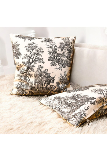 MundoLindo Throw Pillow Cover Set of 2 Toile De Jouy French Country House Themed