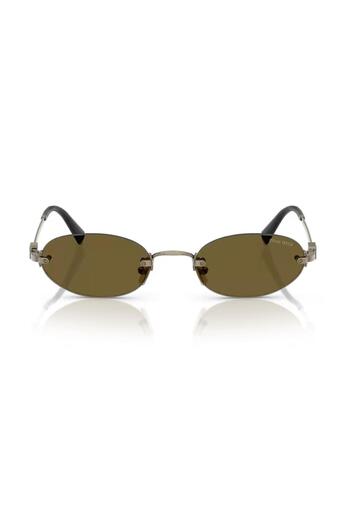 Miu Miu A54S 26C09Z 51 Women's Oval Matte Gold Metal Sunglasses